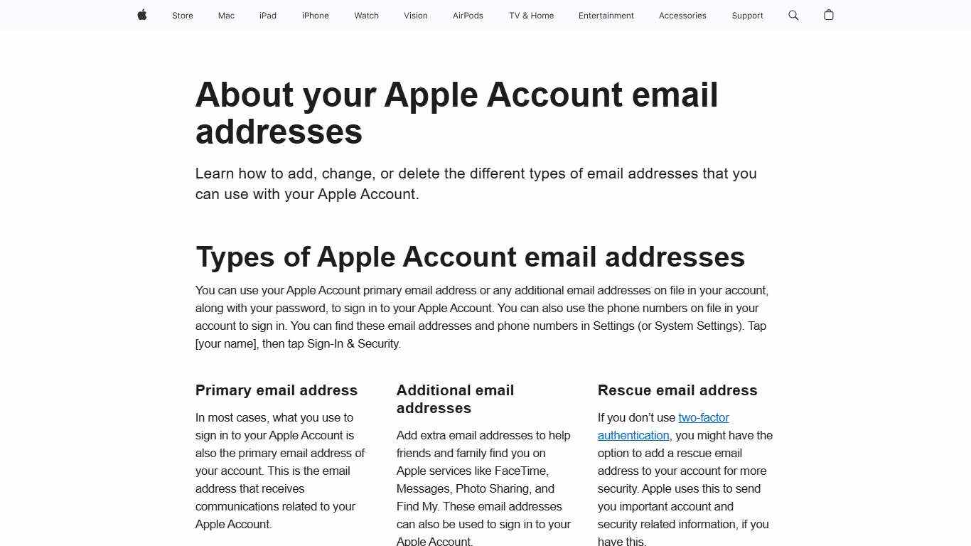 About your Apple Account email addresses - Apple Support