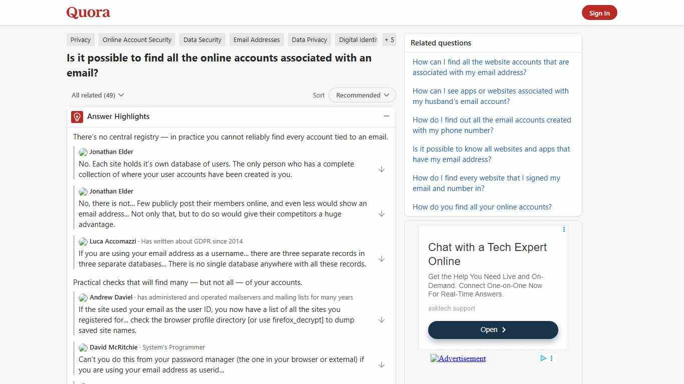 Is it possible to find all the online accounts associated with an email? - Quora